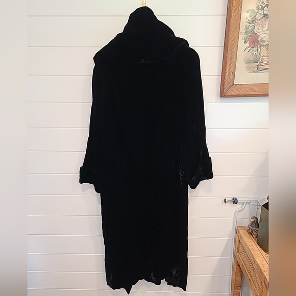 Norma Kamali Vintage Black Hooded Velvet Coat Small S - Picture 3 of 6